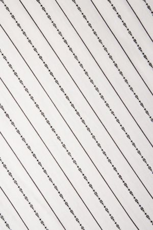 Close-up of white woven vintage fabric with stripes stitched in black.の写真素材