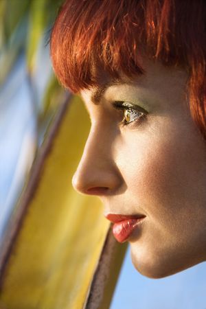 Close up portrait of attractive Caucasian woman in Maui, Hawaii, USA.の写真素材