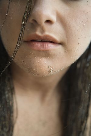 Pretty Caucasian young adult woman's lips.の写真素材