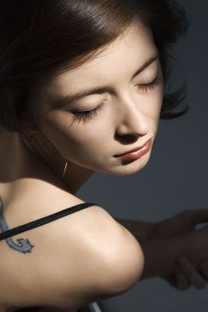 Portrait of attractive young redhead Caucasian woman.の写真素材