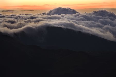 Aerial of sunrise in Haleakala National Park, Maui, Hawaii.の写真素材