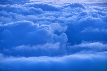 Aerial of blue clouds in Haleakala National Park, Maui, Hawaii.の写真素材