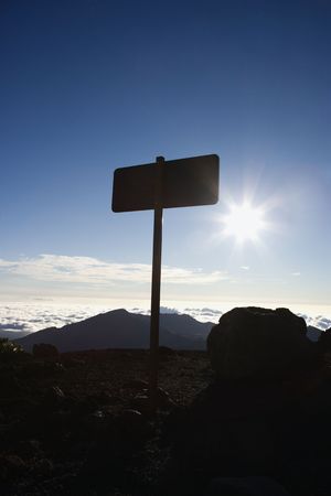 Silhouetted sign in Haleakala National Park in Maui, Hawaii.の写真素材