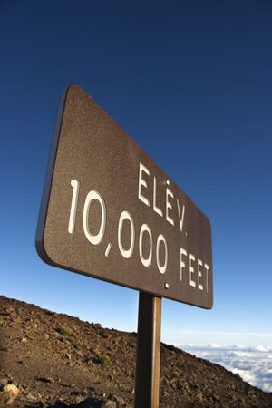 Elevation sign in Haleakala National Park in Maui, Hawaii.の写真素材