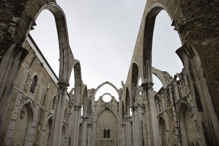 Open roof of the Carmo church ruins in Lisbon, Portugal.の写真素材
