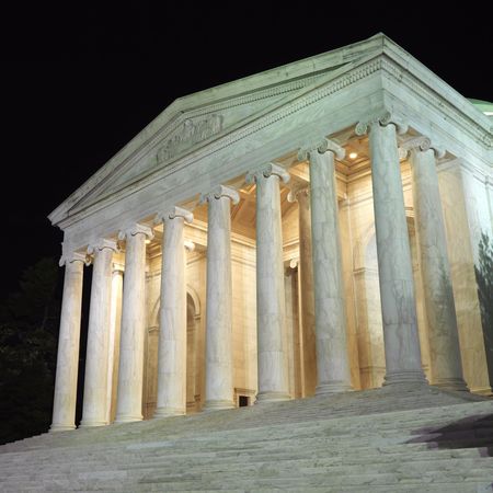 Jefferson Memorial at night in Washington, DC, USA.の写真素材