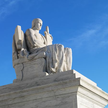 Supreme Court Building sculpture, Washington, DC, USA.の写真素材