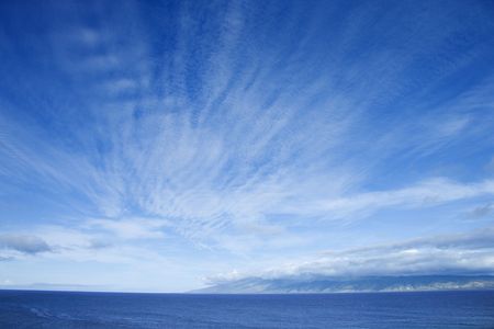 Pacific Ocean and blue sky off Honolulu, Hawaii.の写真素材