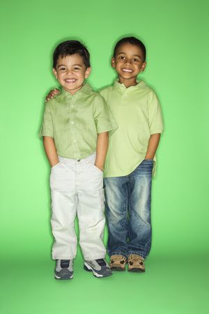 Hispanic and African American male child portrait.の写真素材