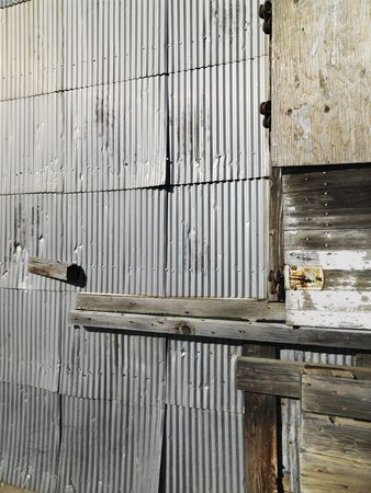 Close up shot of metal siding on building exterior.の写真素材