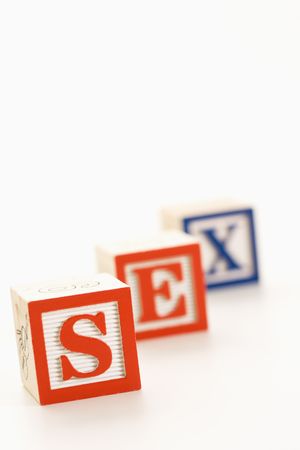 Alphabet toy building blocks spelling the word sex.の写真素材