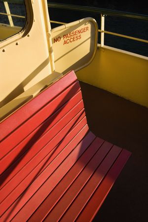 Bench on ferryboat with access entry in Sydney, Australia.の写真素材