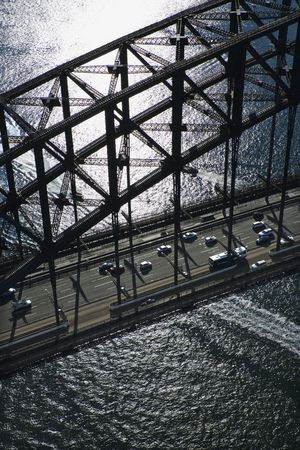 Aerial view of detail of Sydney Harbour Bridge in Sydney, Australia.