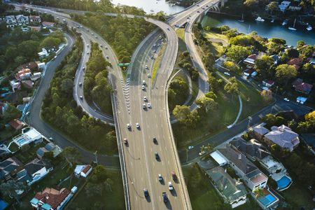 Aerial view of state route 21 and state route 40 in Huntleys Point, Australia.