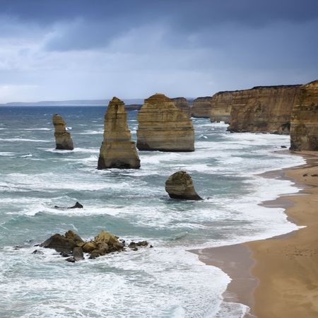 Twelve Apostles rock formation on coastline as seen from the Great Ocean Road, Australia.の写真素材