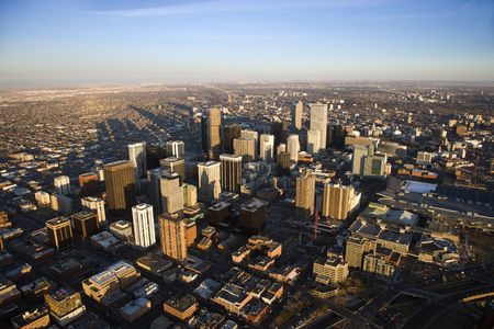 Aerial cityscape of urban Denver, Colorado, United States.の写真素材