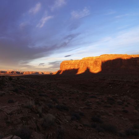 Scenic landscape of mesas in Monument Valley near the border of Arizona and Utah, United States.の写真素材