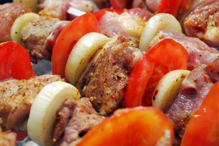 shish kebabs on the grill close upの写真素材