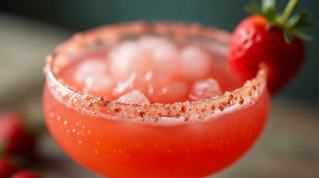 Strawberry margarita cocktail on wooden table, closeupの素材