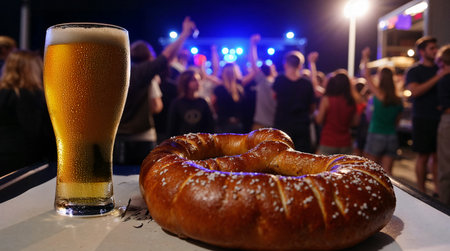 Bavarian pretzel with beer at the Oktoberfestの素材