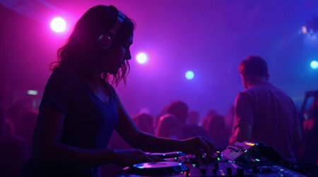 Dj mixes the track in the nightclub at a party, nightlifeの素材