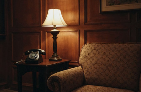 Retro telephone in the interior of the room. Vintage style.の素材