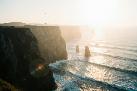 Sunset over the cliffs of Etretat in Normandy, Franceの素材