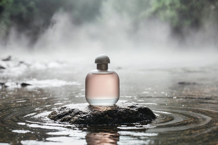Flour spilling out of burlap sack on wooden table in wheat fieldの素材