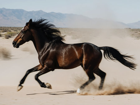 Horse running in the sand in the desert of Nevada, USAの素材