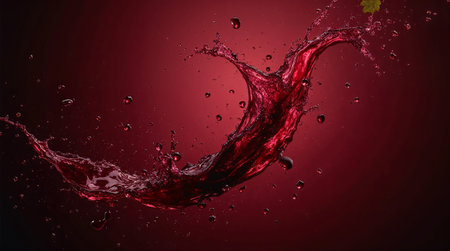 Red wine splash on dark red background. 3d rendering toned imageの素材