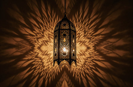 Lantern hanging on a tree. Ramadan Kareem background.の素材