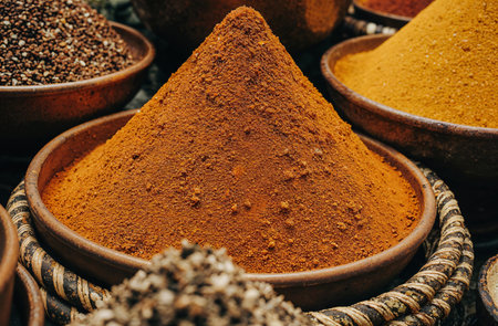 Spices and herbs on the market in Morocco, Africa, close upの素材