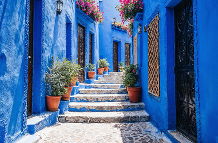Blue city of Chefchaouen, Morocco. Blue city is famous for its blue architecture.の素材