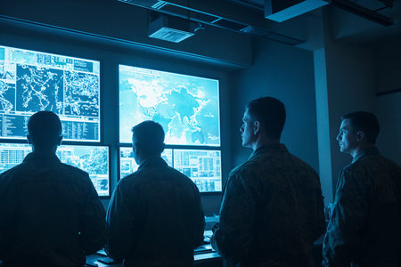 Silhouette of a group of business people looking at the map of the worldの素材