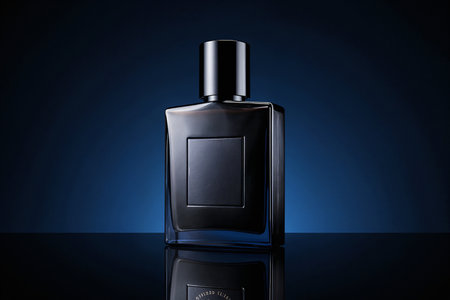 Perfume bottle on dark background. Mock up for design.の素材