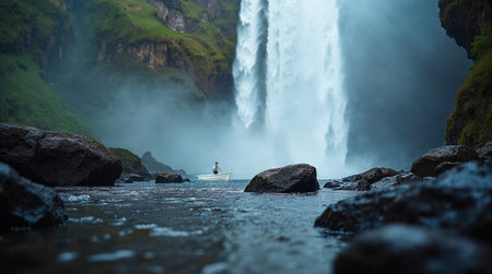 Panoramic view of Skogafoss waterfall in South Icelandの素材