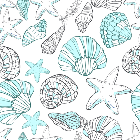 Pattern with hand drawn seashellsのイラスト素材