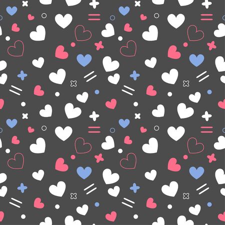 Romantic seamless pattern. Love black background with heartsのイラスト素材