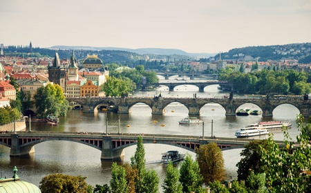 Prague briges from Letensky gardensの写真素材