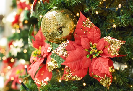 Christmas decoration and blurred lights at background の写真素材