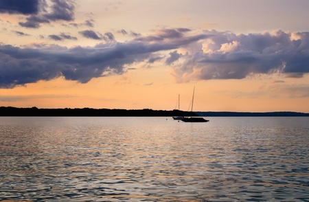 Bavarian lake at sunsetの写真素材