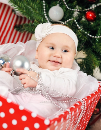 Christmas little baby girlの写真素材