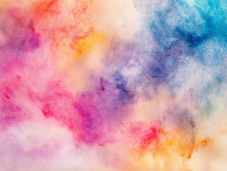 A high resolution photography. Abstract watercolor A vibrant abstract watercolor painting with soft blends of pink, purple, blue, and orange hues, creating a dreamy, ethereal effect. The colors seamlessly merge, giving the image a fluid, expressive feel, reminiscent of a sunset or sky.の素材