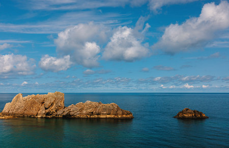 Rocky coast of the Black Sea, Crimea, Ukraine. Summer landscape.