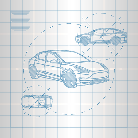 Modern car on blueprint vector illustration.のイラスト素材