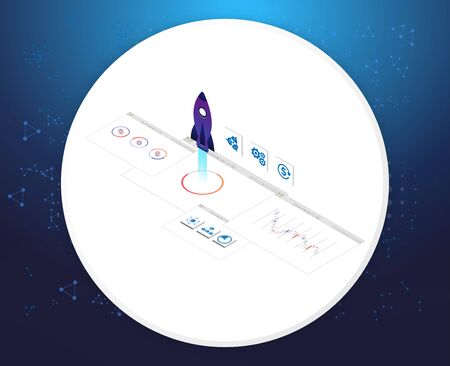 App development and startup concept. Launch a new product on a market. Landing page template. 3d...