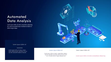 Automated marketing and SEO content isometric concept, vector illustrationのイラスト素材