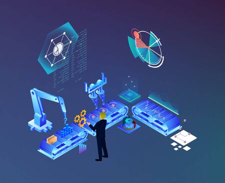 Automated marketing and SEO content isometric concept, vector illustrationのイラスト素材