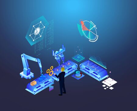 Automated marketing and SEO content isometric concept, vector illustrationのイラスト素材