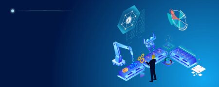 Automated marketing and SEO content isometric concept, vector illustrationのイラスト素材